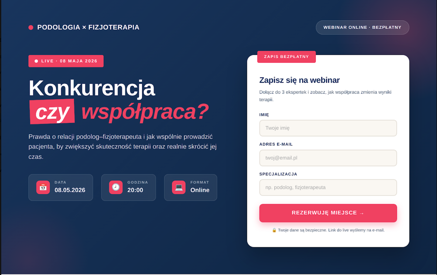 Zrzut ekranu: strona zapisu na webinar ProPedis